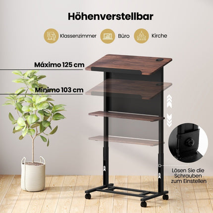 Adjustable Mobile Lectern with Tilted Tabletop