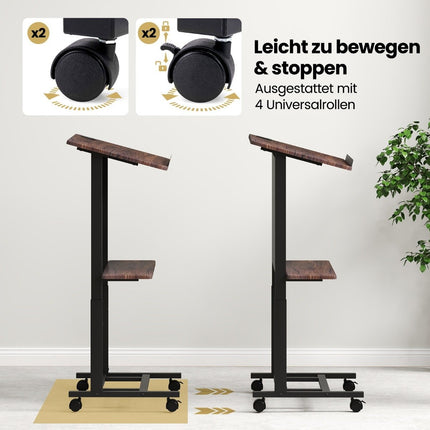 Adjustable Mobile Lectern with Tilted Tabletop