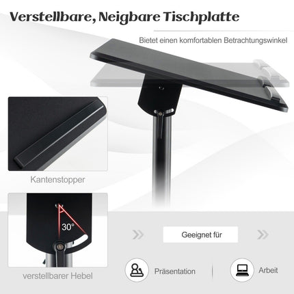 Nastavitelný mobilní řečnický pult se sklopnou deskou, černá