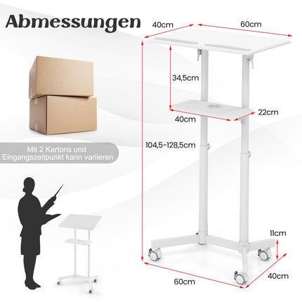 Verstellbares mobiles Rednerpult mit kippbarer Platte und Stauraum