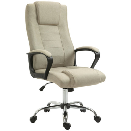 Verstellbarer Bürostuhl, Leinen-Optik, Beige, Drehbar, 5 Rollen