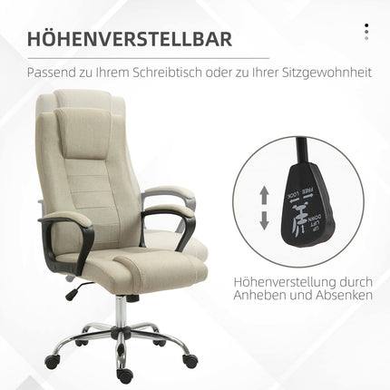 Verstellbarer Bürostuhl, Leinen-Optik, Beige, Drehbar, 5 Rollen