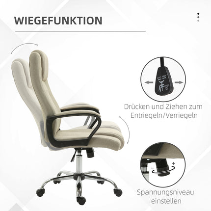 Verstellbarer Bürostuhl, Leinen-Optik, Beige, Drehbar, 5 Rollen