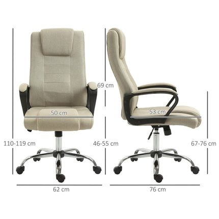 Verstellbarer Bürostuhl, Leinen-Optik, Beige, Drehbar, 5 Rollen