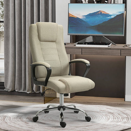 Verstellbarer Bürostuhl, Leinen-Optik, Beige, Drehbar, 5 Rollen