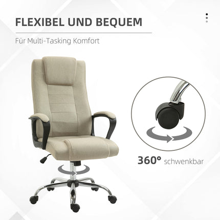 Verstellbarer Bürostuhl, Leinen-Optik, Beige, Drehbar, 5 Rollen