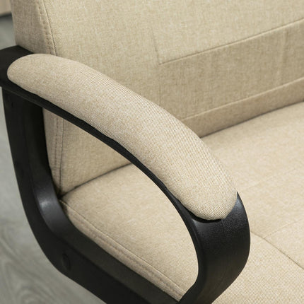 Verstellbarer Bürostuhl, Leinen-Optik, Beige, Drehbar, 5 Rollen
