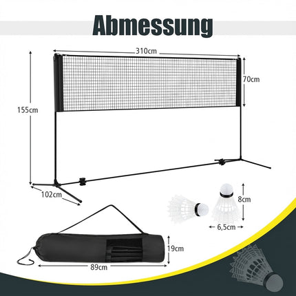 Adjustable Outdoor Badminton Net with Stand, Black