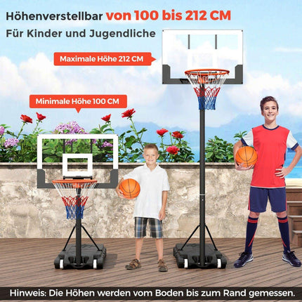 Verstellbarer Outdoor-Basketballkorb, 100-212cm Höhenbereich