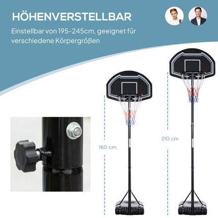 Nastavitelný venkovní basketbalový koš s kolečky, 160-210 cm
