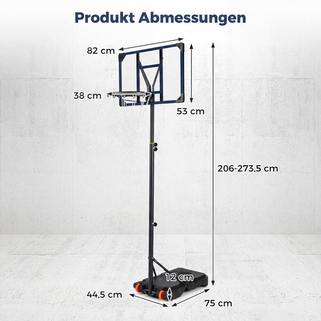 Verstellbarer Outdoor-Basketballkorb mit Rollen, 82 cm Backboard