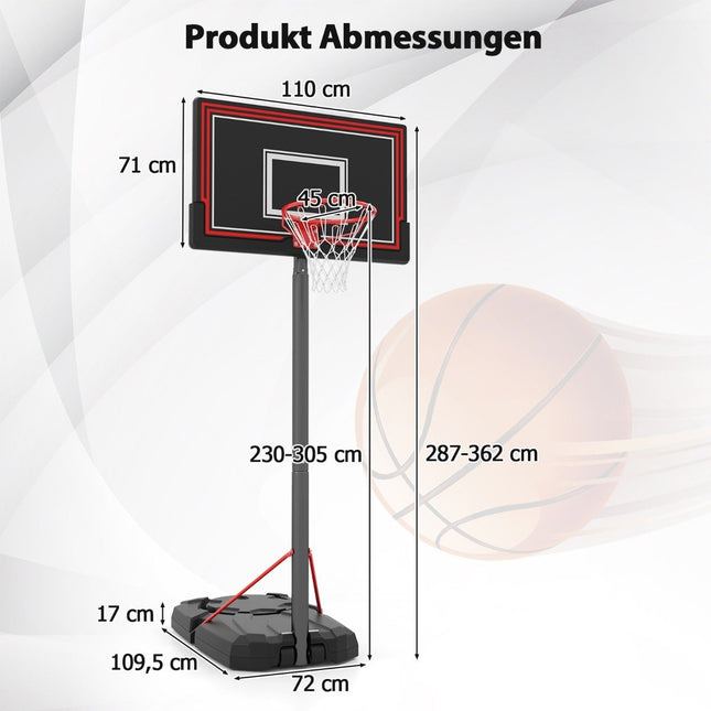 Verstelbare basketbalring voor buiten met wielen en vulbare voet