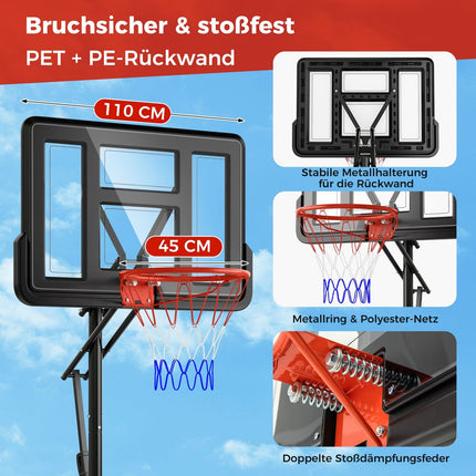 Adjustable Outdoor Basketball Hoop with Wheels & Weight Bag