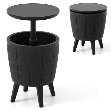Verstellbarer Outdoor-Cocktailtisch mit 38L Kühlbox, Schwarz