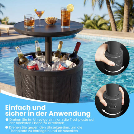 Verstellbarer Outdoor-Cocktailtisch mit 38L Kühlbox, Schwarz