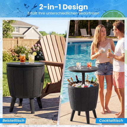 Verstellbarer Outdoor-Cocktailtisch mit 38L Kühlbox, Schwarz