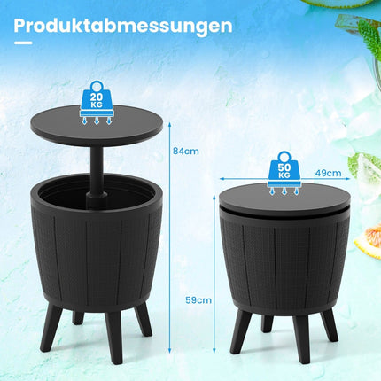 Verstellbarer Outdoor-Cocktailtisch mit 38L Kühlbox, Schwarz