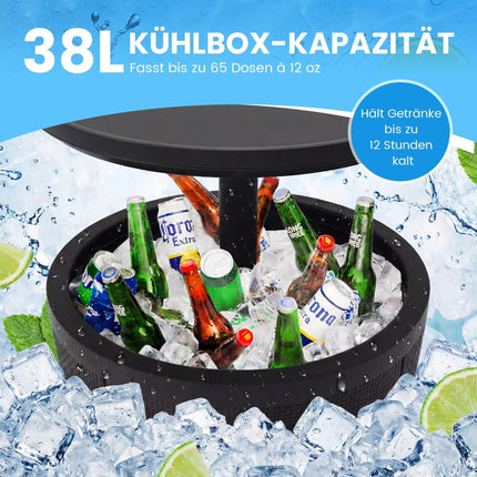 Verstellbarer Outdoor-Cocktailtisch mit 38L Kühlbox, Schwarz