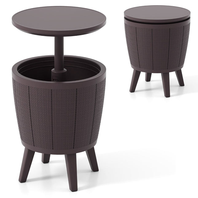 Verstellbarer Outdoor-Cocktailtisch mit 38-Liter-Kühler, Braun