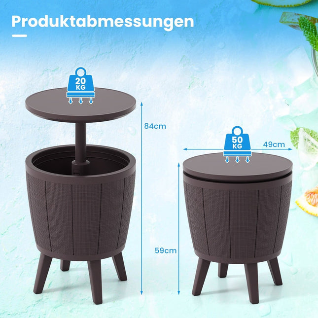 Verstellbarer Outdoor-Cocktailtisch mit 38-Liter-Kühler, Braun