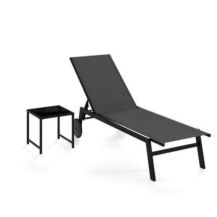Adjustable Outdoor Lounge Chair Set with Table, Gray
