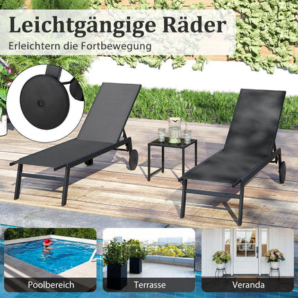 Adjustable Outdoor Lounge Chair Set with Table, Gray