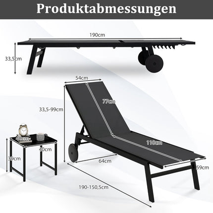 Adjustable Outdoor Lounge Chair Set with Table, Gray
