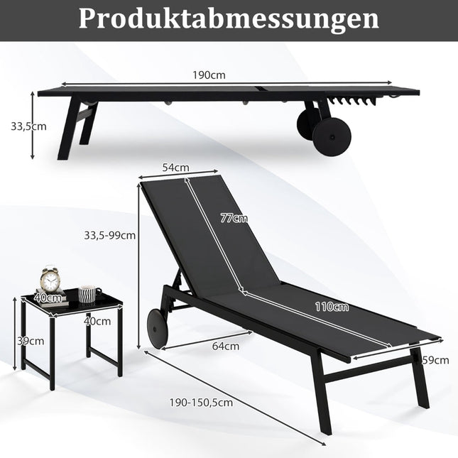 Verstellbares Outdoor-Lounge-Set mit Tisch, Grau