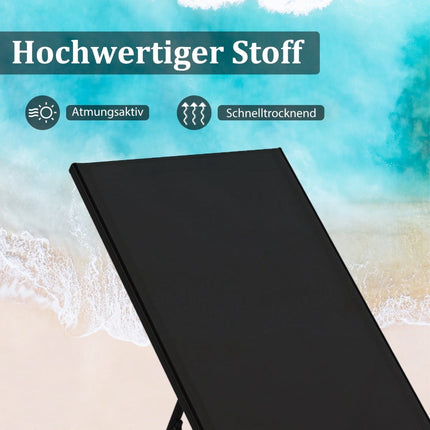 Adjustable Outdoor Lounge Chair with Table, Black Fabric