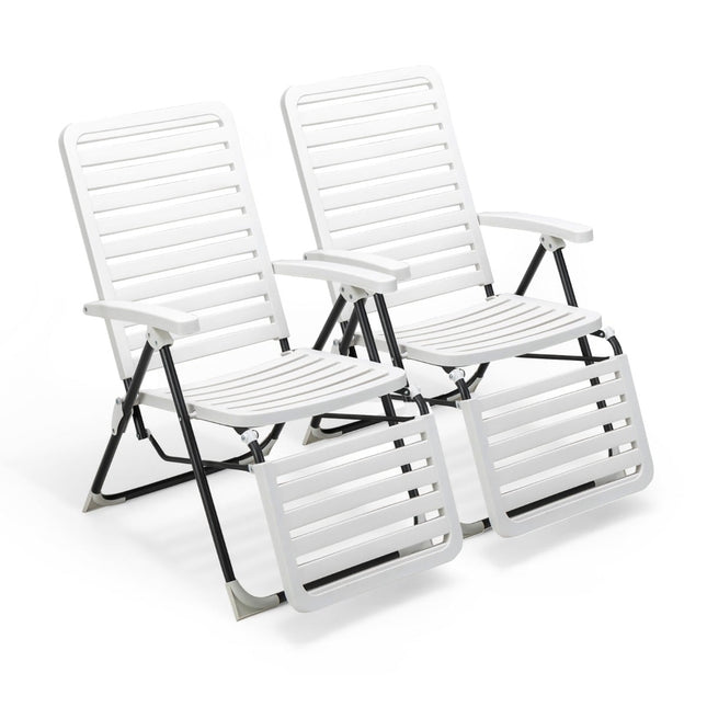 Verstellbarer Outdoor-Liegestuhl mit Fußstütze, klappbar, weiß