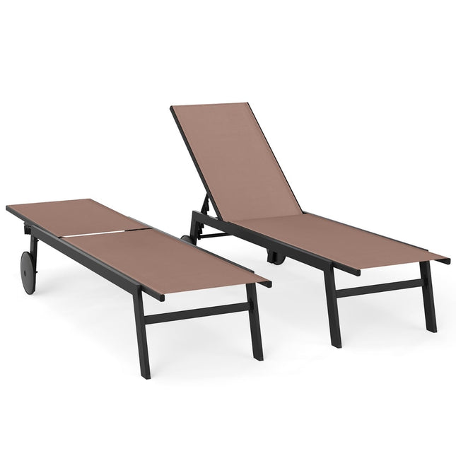 Verstellbares Outdoor Sonnenliegen-Set mit Rollen, Braun