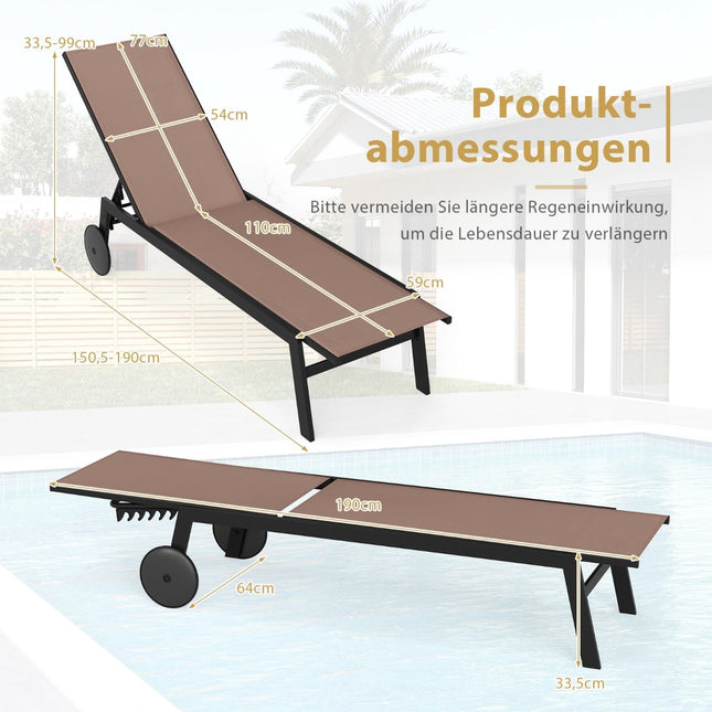 Verstellbares Outdoor Sonnenliegen-Set mit Rollen, Braun