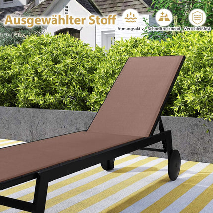 Verstellbares Outdoor Sonnenliegen-Set mit Rollen, Braun