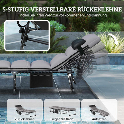 Adjustable Outdoor Sun Lounger with Cushion and Pocket