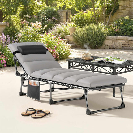 Adjustable Outdoor Sun Lounger with Cushion and Pocket