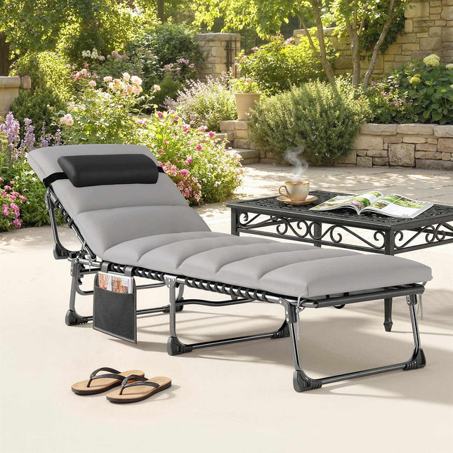 Verstellbare Outdoor-Sonnenliege mit Kissen und Tasche