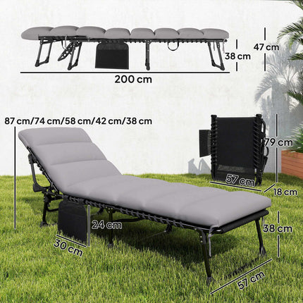 Adjustable Outdoor Sun Lounger with Cushion and Pocket
