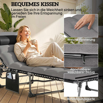 Adjustable Outdoor Sun Lounger with Cushion and Pocket