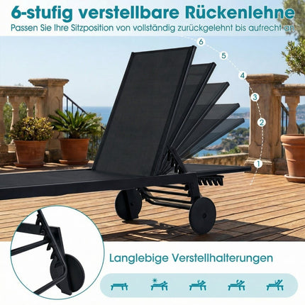 Verstellbare Sonnenliege für draußen mit Rollen, schnelltrocknender Stoff