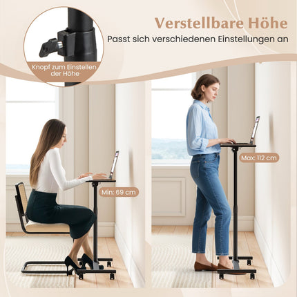 Adjustable Overbed Table with Swivel Top & Wheels