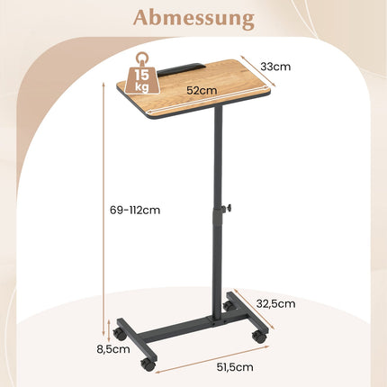 Adjustable Overbed Table with Swivel Top & Wheels