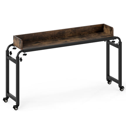 Adjustable Overbed Table with Wheels, Rustic Brown