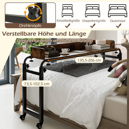Adjustable Overbed Table with Wheels, Rustic Brown