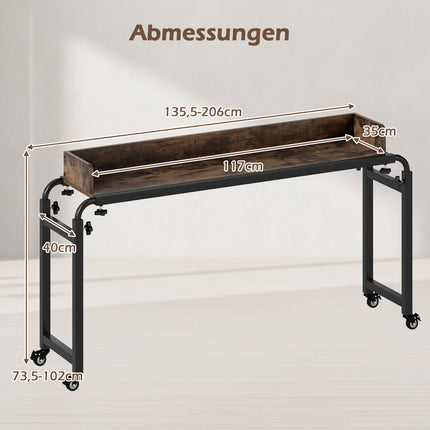 Adjustable Overbed Table with Wheels, Rustic Brown