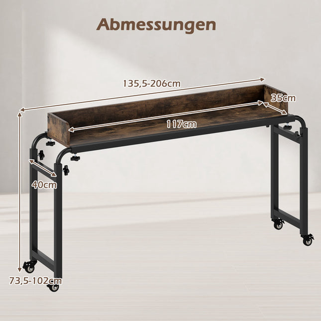 Verstellbarer Betttisch mit Rollen, Rustikales Braun