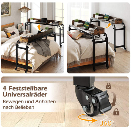 Adjustable Overbed Table with Wheels, Rustic Brown