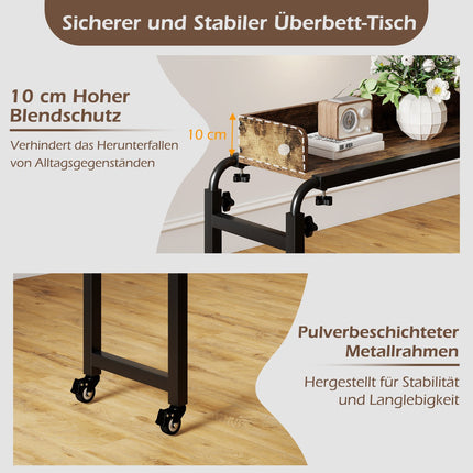 Adjustable Overbed Table with Wheels, Rustic Brown