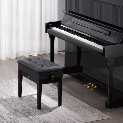Adjustable Piano Bench With Storage, Padded Wooden Seat