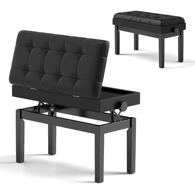 Verstellbare Klavierbank mit Stauraum, Schwarz, 2 Sitze