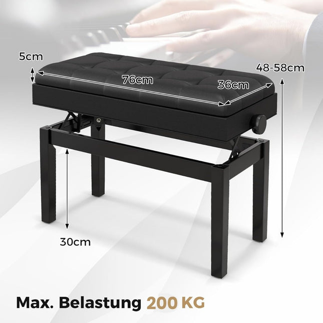 Verstellbare Klavierbank mit Stauraum, Schwarz, 2 Sitze